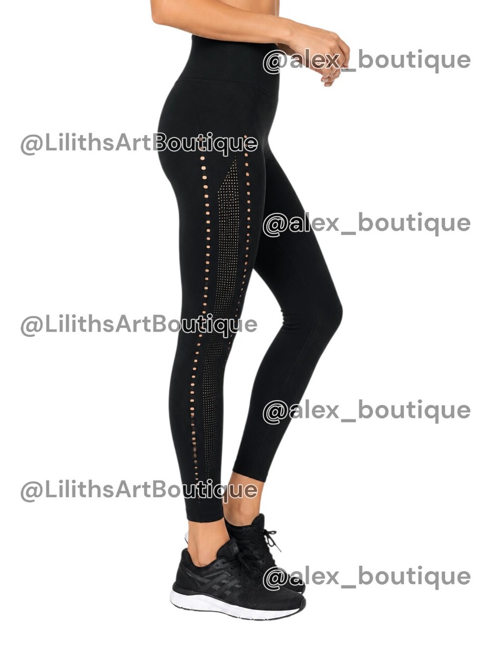 Laser Cut High Waisted Ankle Leggings Size M (E143)
